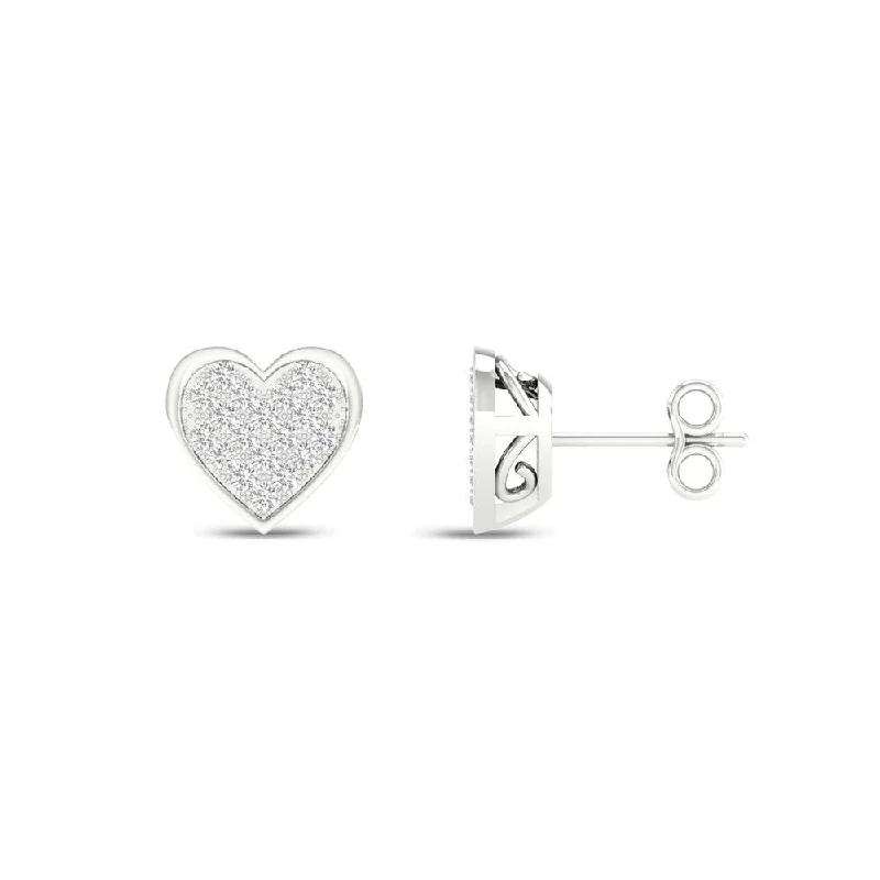 Waterproof Drop Earrings for Outdoor -1/10ct TDW Diamond Heart Earrings in Sterling Silver by De Couer - White