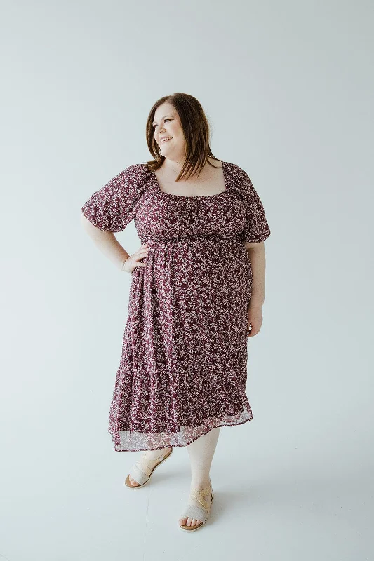 Plus size dresses featuring floral patterns feel fresh -Sandals with adjustable buckles -Plus size dresses for hot weather -SCOOP NECK FLORAL DRESS WITH SUBTLE SPARKLE