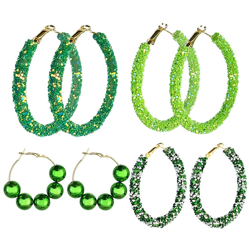 Large Drop Earrings for Statement -Wholesale St. Patrick's Green Glitter Large Fashion Simple Bright Color Beaded Earrings