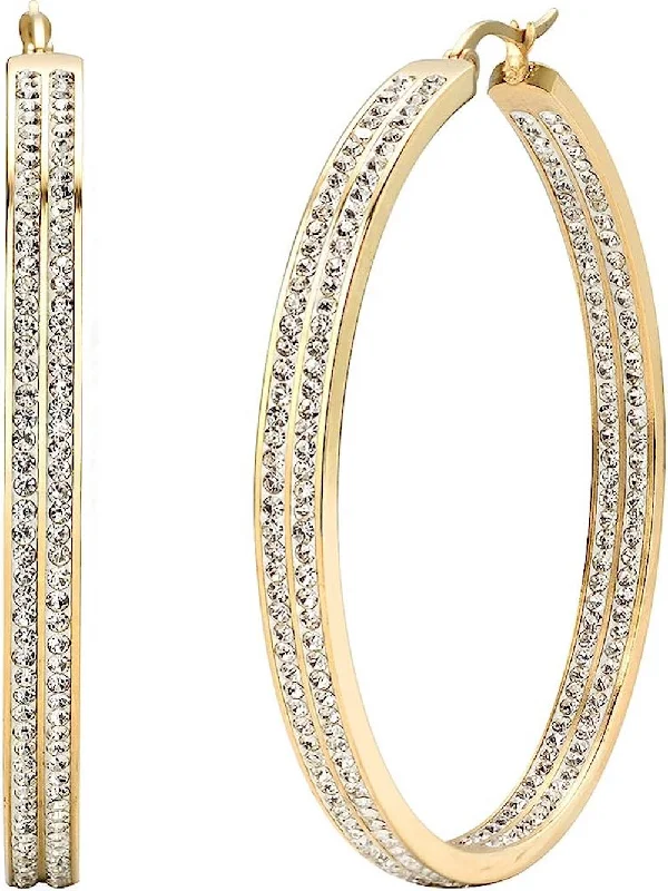 Drop Earrings for Festival Style -Silver Crystal Inside Out Hoop Earrings