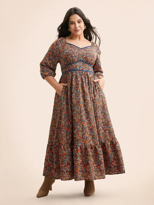 Plus size dresses for bold outfits match well -Sandals for urban walking tours -Plus size dresses with open neckline -Ditsy Floral Woven Ribbon Maxi Dress