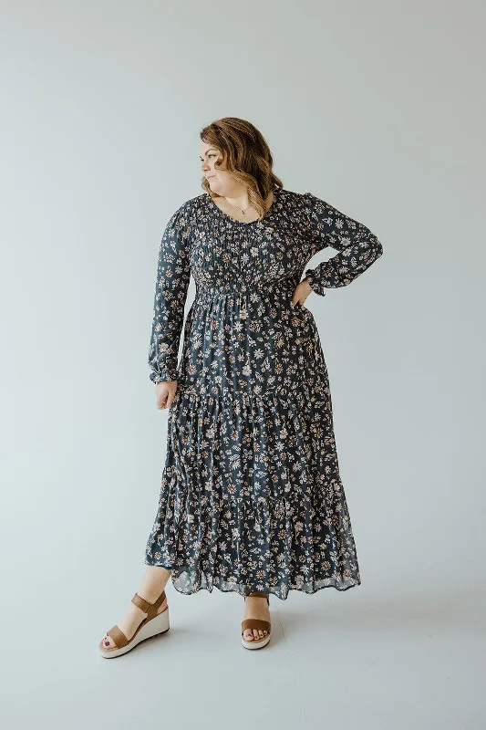 Plus size dresses featuring sequins sparkle subtly -Summer sandals with straps -Plus size dresses for holidays -BOHO FLOOR LENGTH FLORAL DRESS IN GREEN GABLES