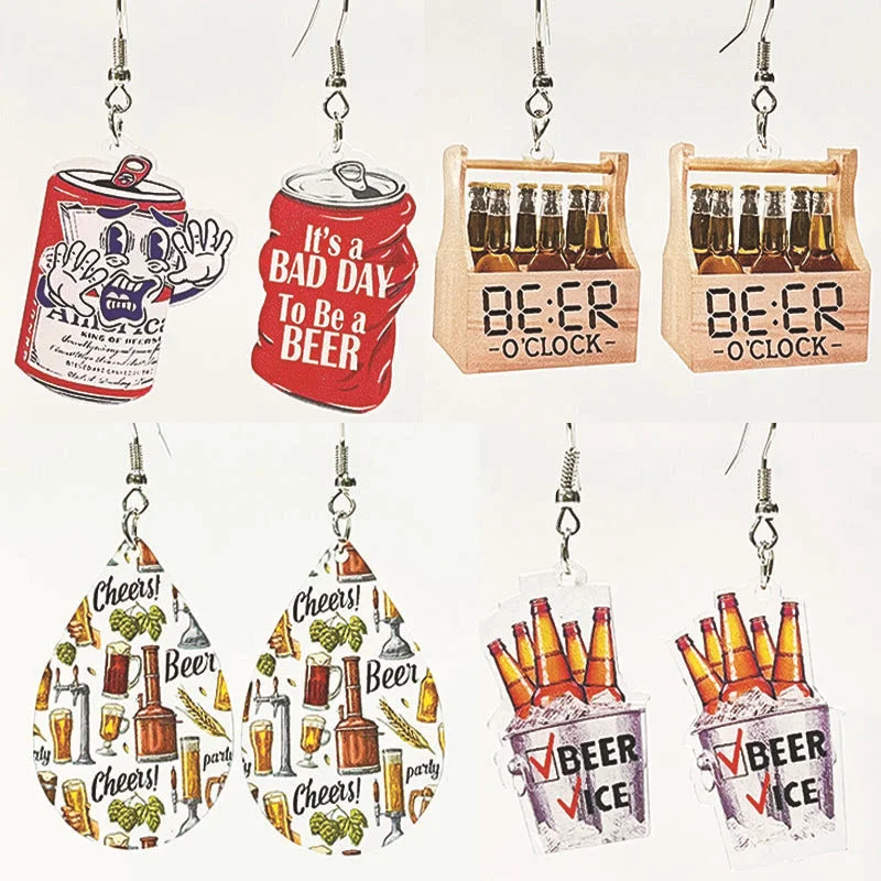 Drop Earrings for Wedding Ceremony -Wholesale Retro Fun Cute Ice Beer Transparent Water Drop Earrings