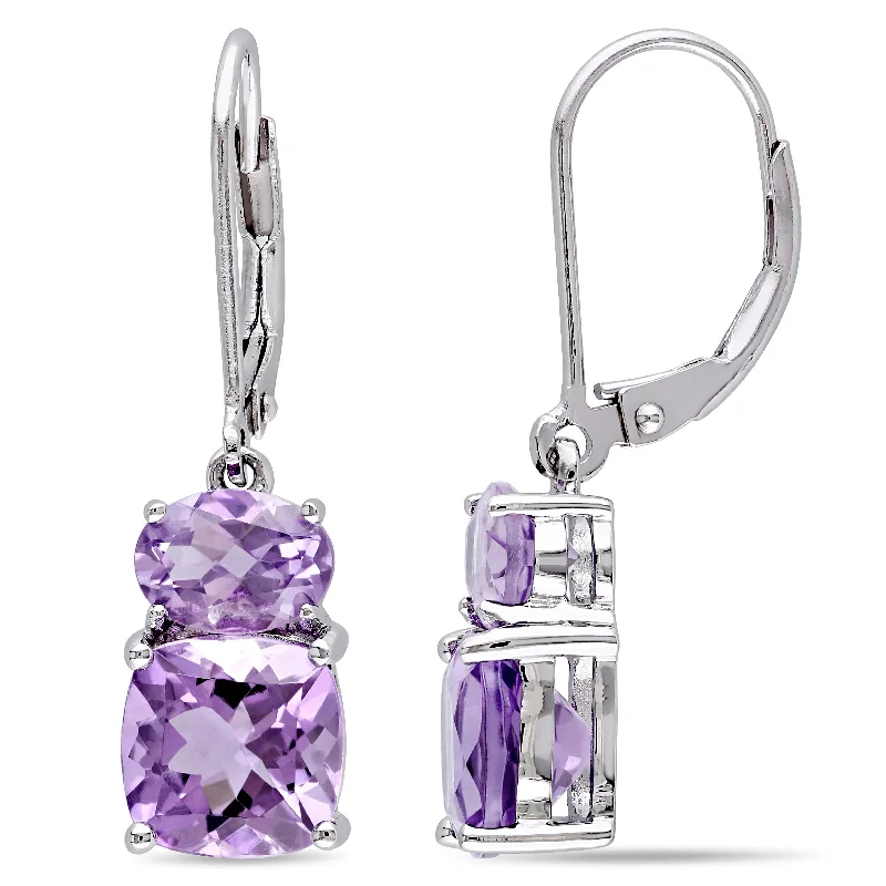 Nickel Free Drop Earrings for Safety -Mimi & Max 5ct TGW Amethyst and Rose De France Leverback Earrings in Sterling Silver