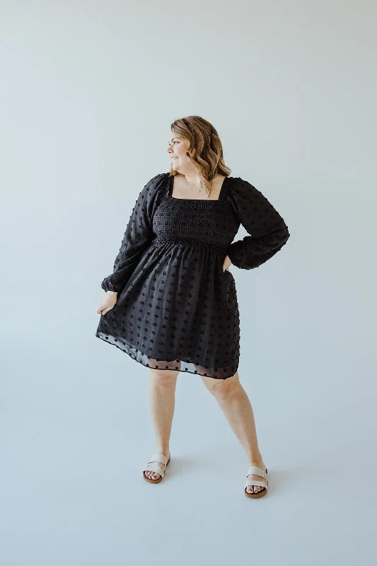 Plus size dresses with sturdy seams last long -Comfortable sandals for office wear -Plus size dresses for baby showers -SWISS DOT BUBBLE SLEEVE KNEE LENGTH DRESS IN BLACK