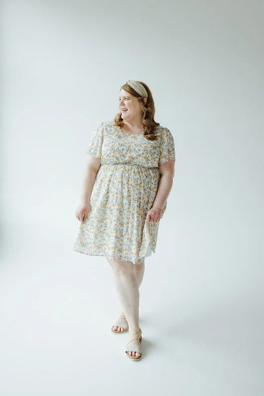 Plus size dresses with floral appliques feel sweet -Sandals with adjustable straps for comfort -Plus size dresses with asymmetrical hemline -FLUTTER SLEEVE A-LINE KNEE LENGTH DRESS