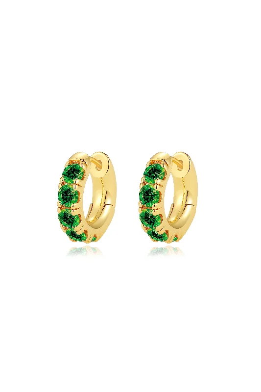 Pearl Drop Earrings for Elegance -Daniela Gold Huggie Hoop Emerald Zirconia Earrings