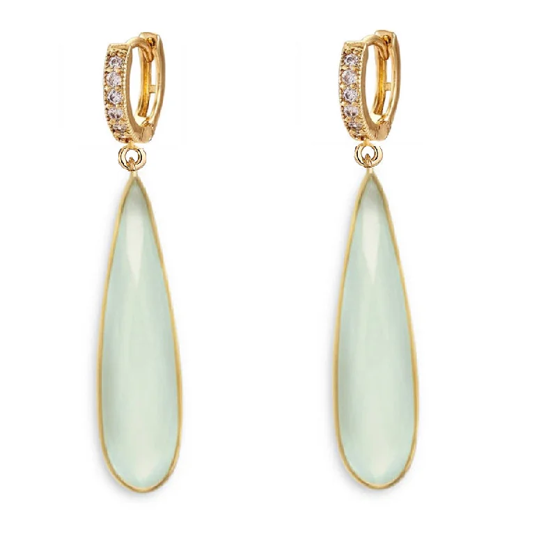 Retro Drop Earrings for Nostalgia -18K Chalcedony Drop Earrings