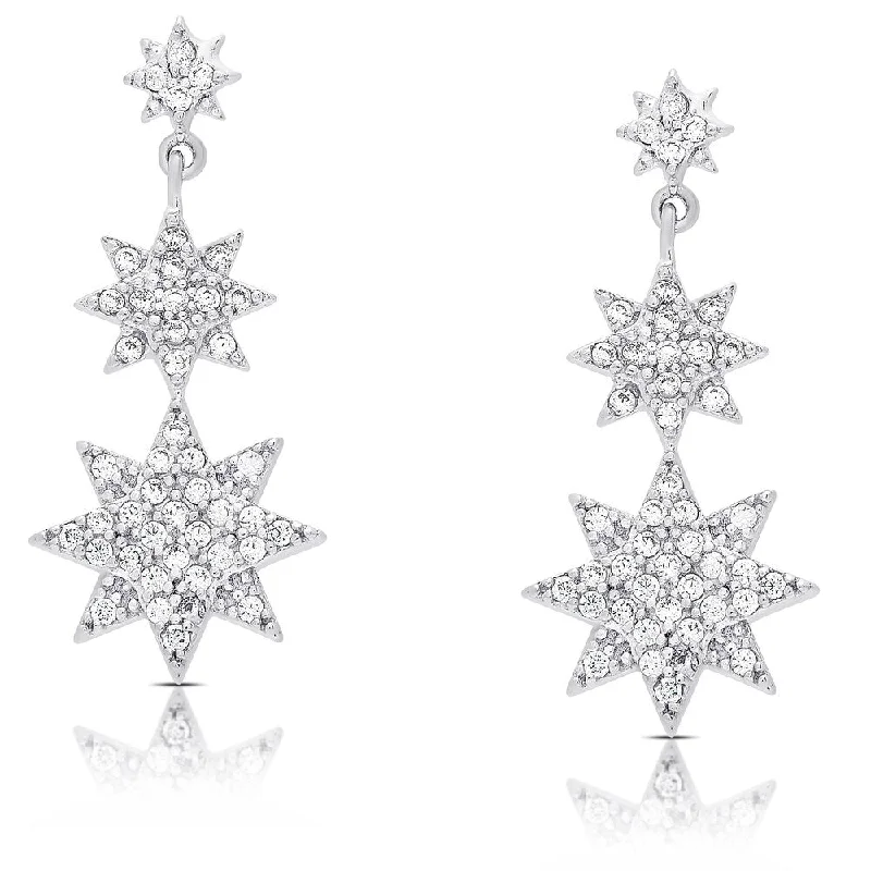 Drop Earrings for Engagement Party -Samantha Stone Sterling Silver Cubic Zirconia Graduated Style Star Dangle Earrings