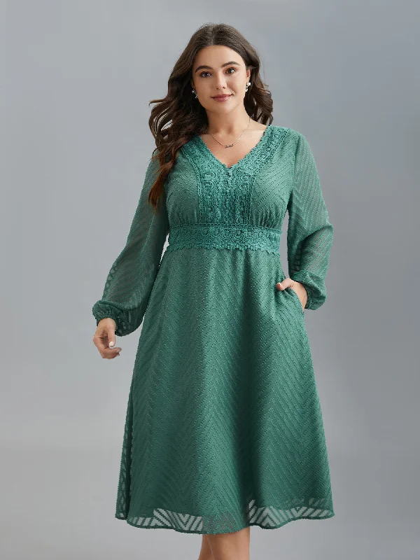 Plus size dresses featuring fuzzy accents are warm -Summer sandals with straps -Plus size dresses for holidays -Sheer Textured Lace Detail Pockets Midi Dress