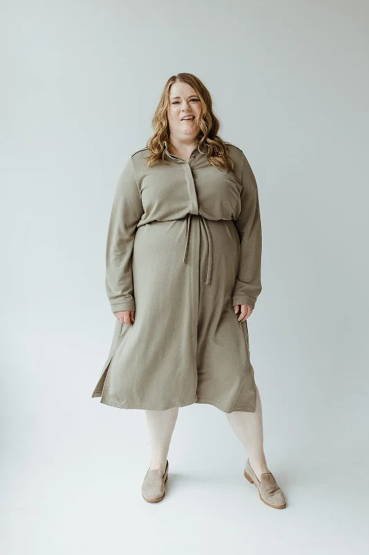 Plus size dresses featuring chiffon layers feel airy -Casual flat sandals for summer -Plus size dresses with floral prints -BUTTON-UP SHIRT DRESS IN CLARY SAGE