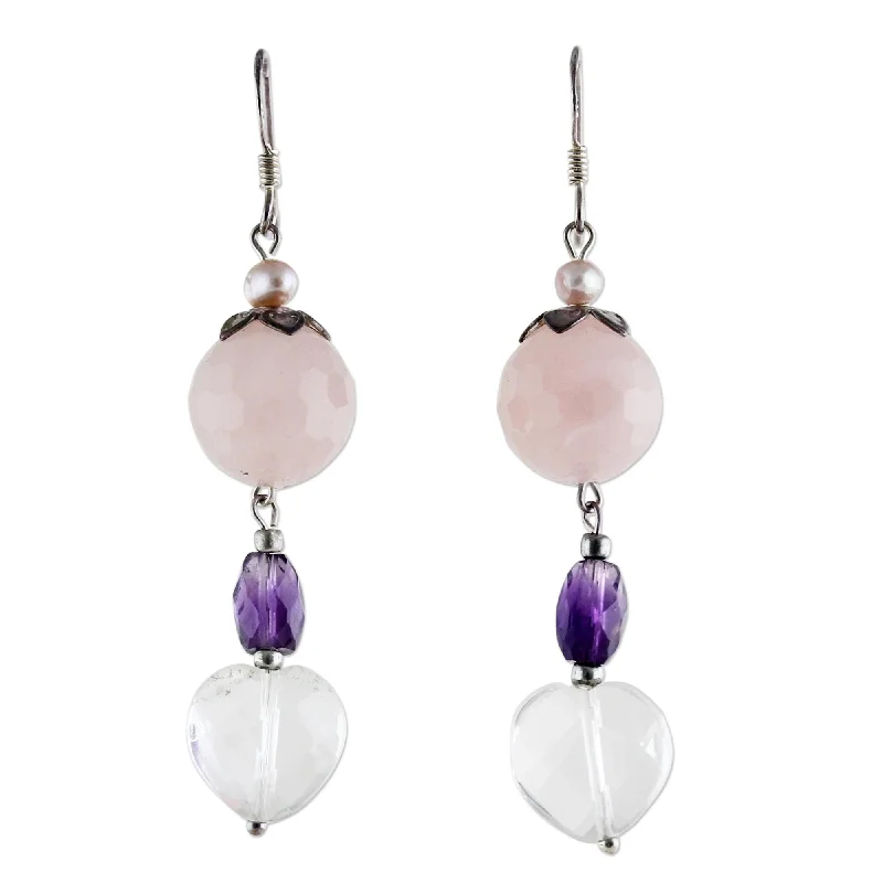 Drop Earrings for Concert Look -Novica Handmade Mystical Romance Pearl And Rose Quartz Dangle Earrings