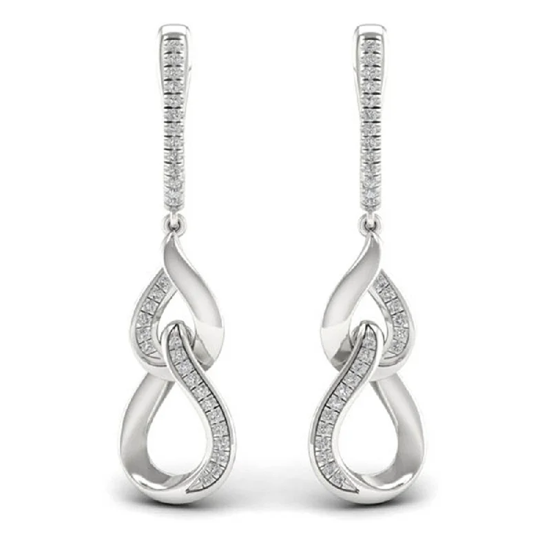 Drop Earrings with Matte Finish -Sterling Silver 1/5ct Diamond Infinity Drop Earrings