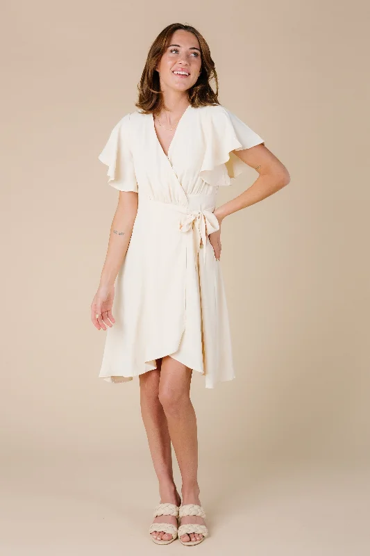 Plus size dresses for celebrations shine with style -Sandals for garden parties -Plus size dresses for plus size petites -Daphne Tulip Wrap Dress - Cream