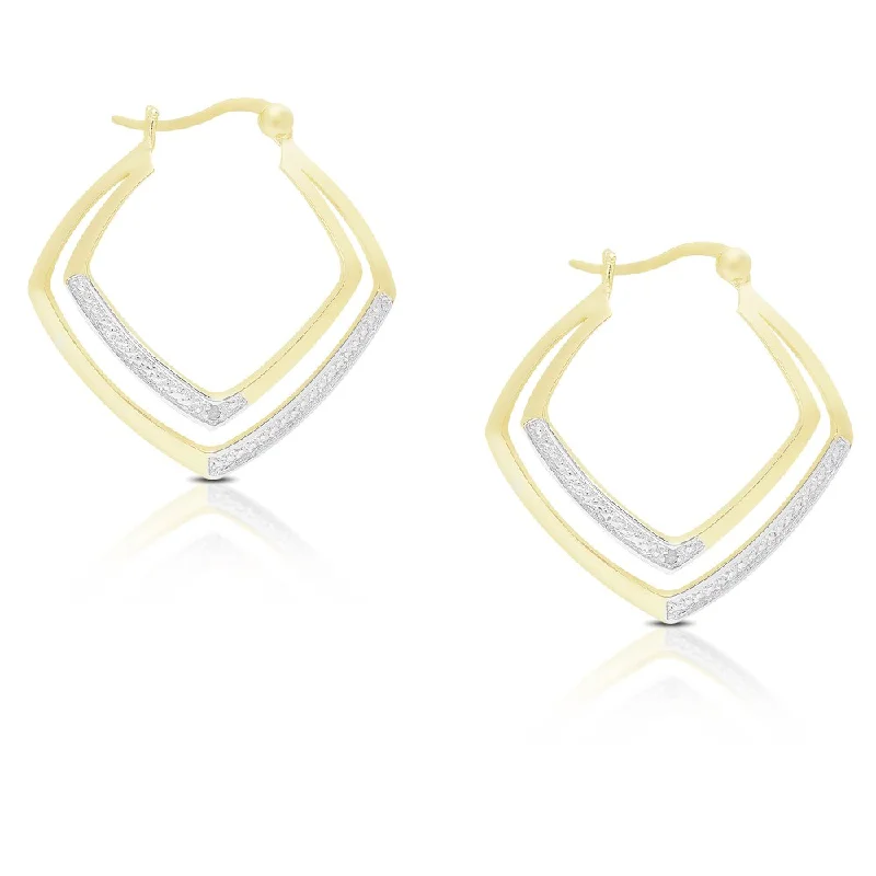 Drop Earrings with Embossed Patterns -Finesque Gold Over Sterling Silver Diamond Accent Double Hoop Earrings