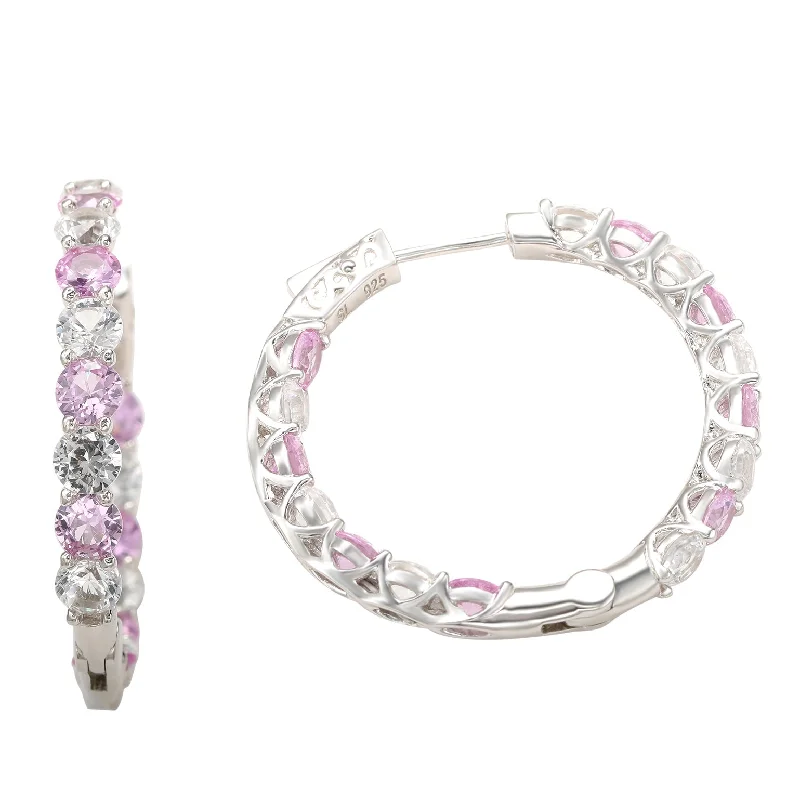 Drop Earrings for Prom Night -Suzy Levian Sterling Silver Pink Sapphire Gladiator Hoop Earrings