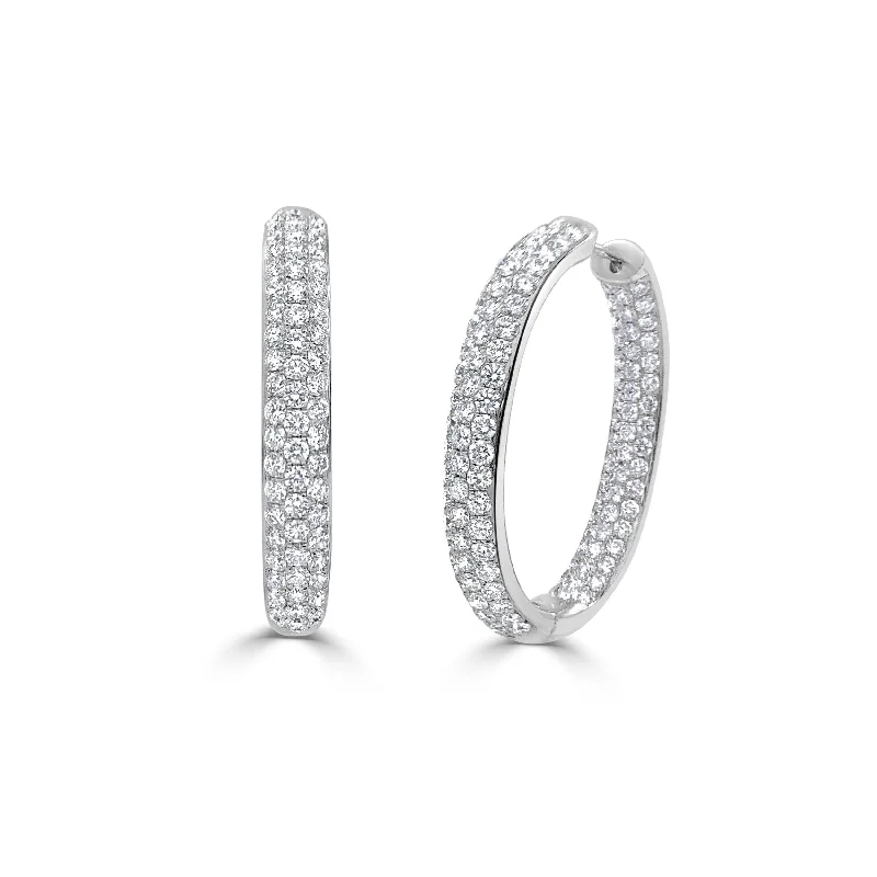 Waterproof Drop Earrings for Outdoor -Joelle Collection Diamond Pave Hoop Earrings 18K Gold 6.26 ct. TDW 1.5"