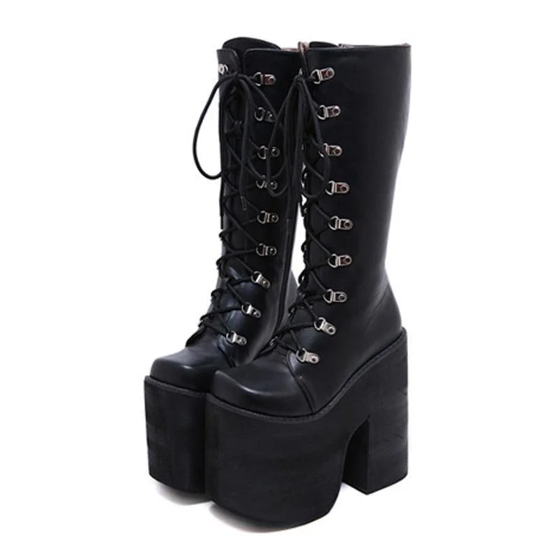 Trendy sandals for women with gladiator style and buckle details for flair-Thick Block Platform High Heels Boots