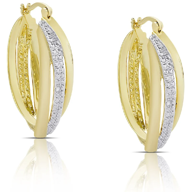 Indian Drop Earrings with Intricacy -Finesque Gold Overlay Diamond Accent Swirl Hoop Earrings (I-J, I2-I3)