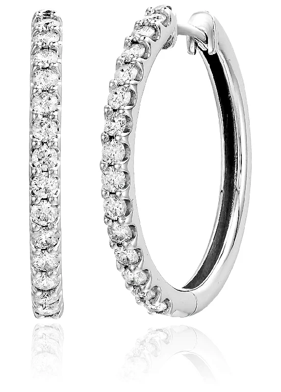 Star Shaped Drop Earrings for Charm -1 cttw Diamond Hoop Earrings 10K White Gold Round Prong Set 1 Inch