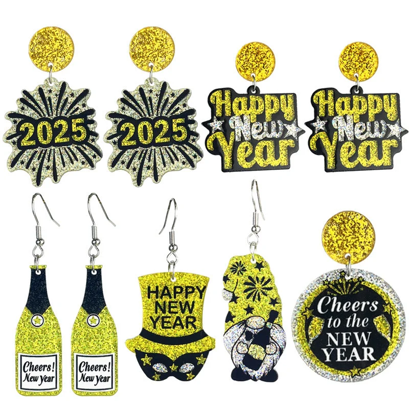 Gothic Drop Earrings with Dark Tone -Wholesale Creative Design Fireworks Beer New Year Shiny Earrings