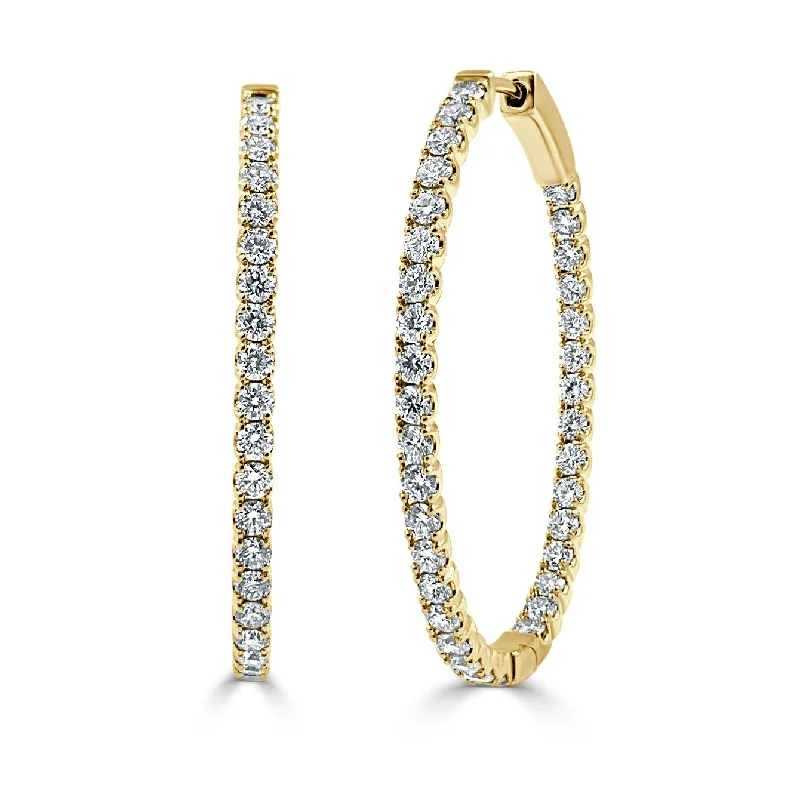 Gothic Drop Earrings with Dark Tone -Joelle Collection Diamond Oval 2.28 CT TDW Hoop Earrings 1.5" 14K Yellow Gold