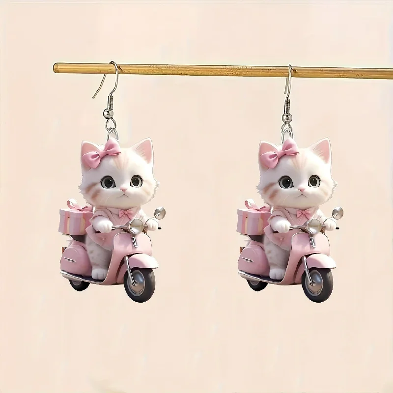 Drop Earrings for Beach Outfit -Wholesale Charming Cat Acrylic Pendant Cute Cartoon Style Earrings