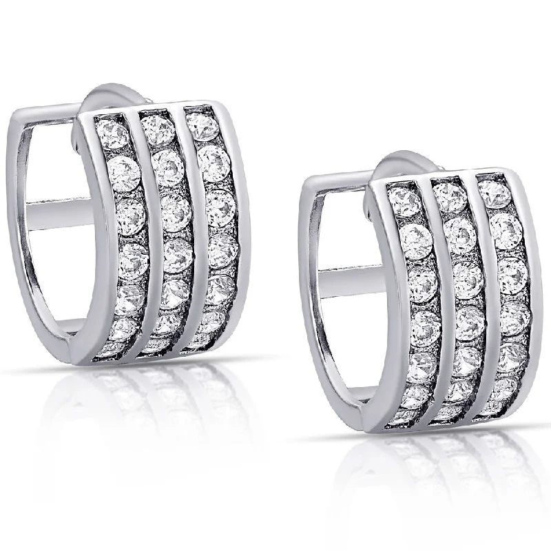 Drop Earrings with Crown Designs -Dolce Giavonna Sterling Silver Cubic Zirconia Hoop Earrings