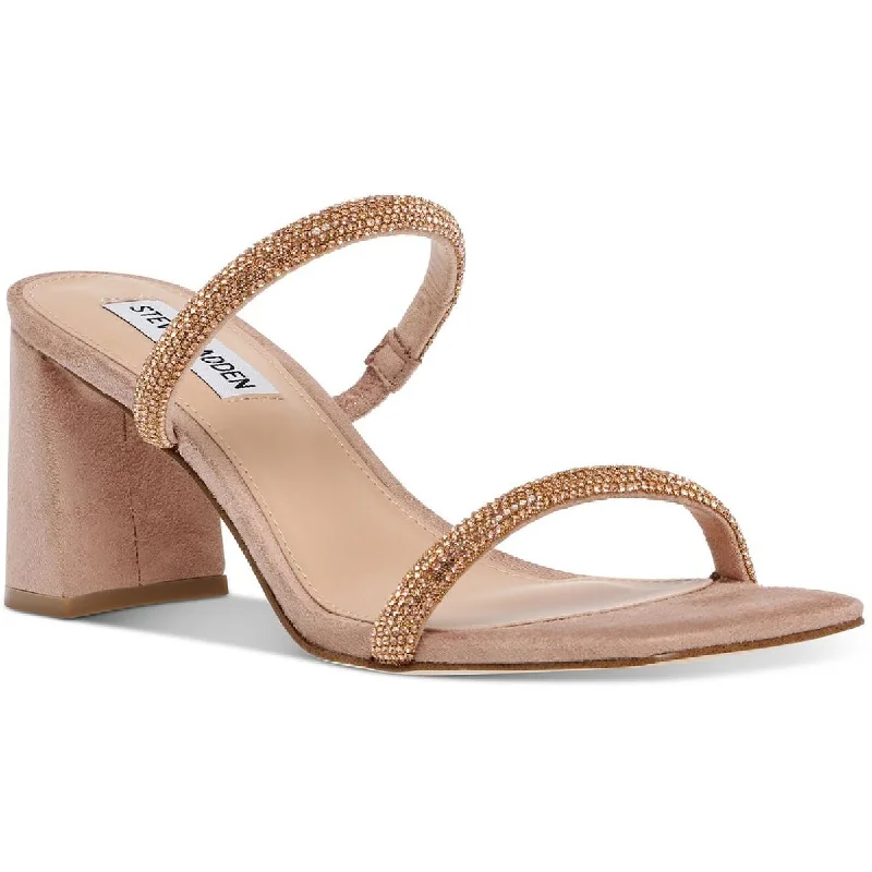 Elegant sandals for women with rhinestone accents and ankle straps for formal looks-Steve Madden Womens Lilah Faux Suede Slide Heels