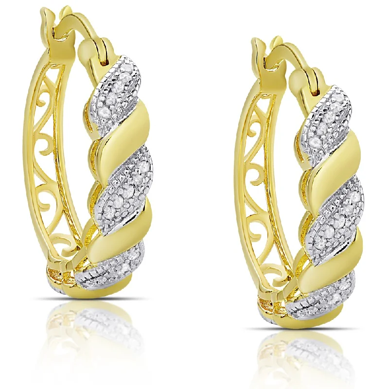 Drop Earrings with Wave Designs -Finesque Sterling Silver or Gold over Silver 1/4ct TDW Diamond Swirl Hoop Earrings (I-J, I2-I3)