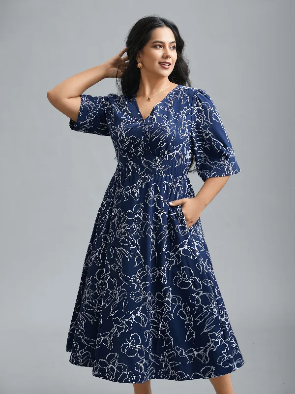 Plus size dresses with supportive linings feel great -Sandals for running errands -Plus size dresses for hourglass figure -Surplice Neck Abstract Print Fit Midi Dress