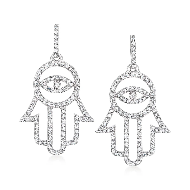 Magnetic Closure Drop Earrings for Easy -Ross-Simons Diamond Hamsa Drop Earrings in Sterling Silver