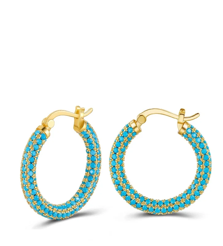 Gothic Drop Earrings with Dark Tone -18k Gold Turquoise Hinged Hoop Earrings