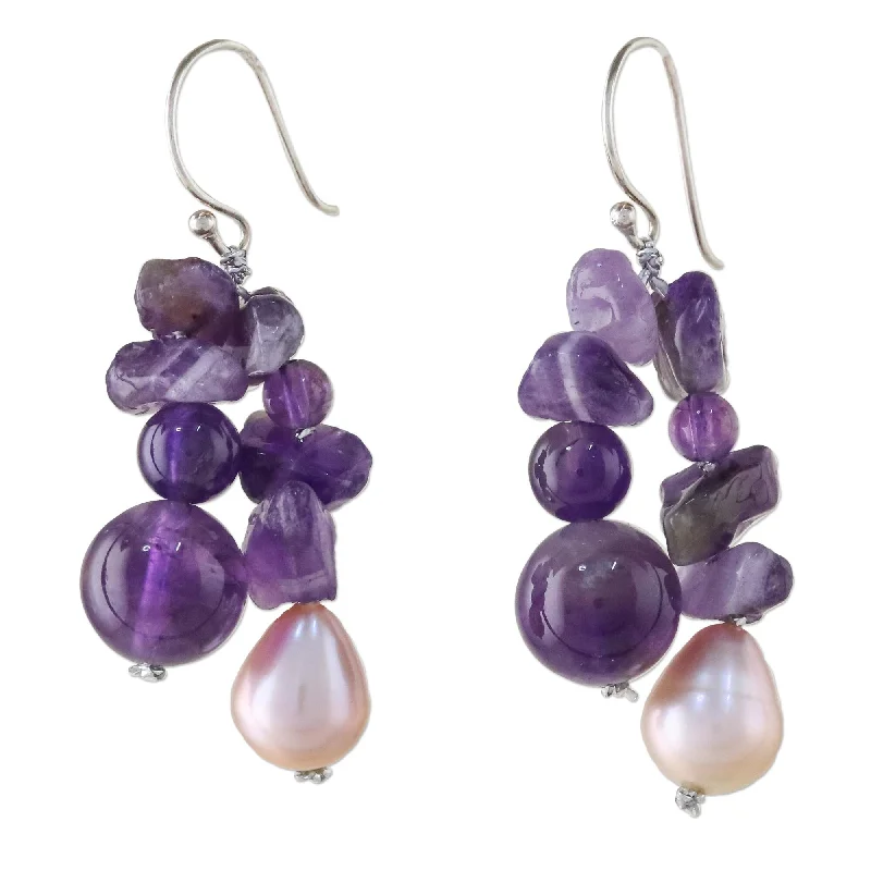 Star Shaped Drop Earrings for Charm -Novica Handmade Glorious Pearl And Amethyst Cluster Earrings