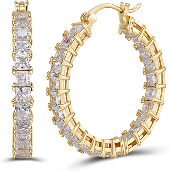 Gemstone Drop Earrings for Color -18K Gold Princess Cut hoop earrings