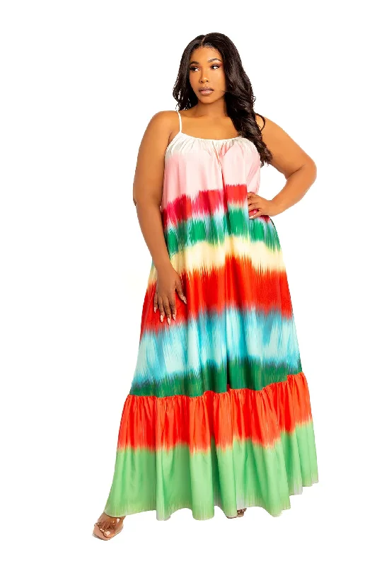 Plus size dresses featuring quilted textures add depth -Sandals for arch support and comfort -Plus size winter dresses -Ombre Stripe Voluminous Maxi Dress