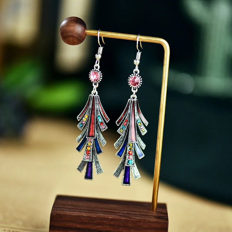 Gold Drop Earrings for Women -Wholesale Chinese Style Long Alloy Tassel Oil Drop Cold Style Retro Earrings