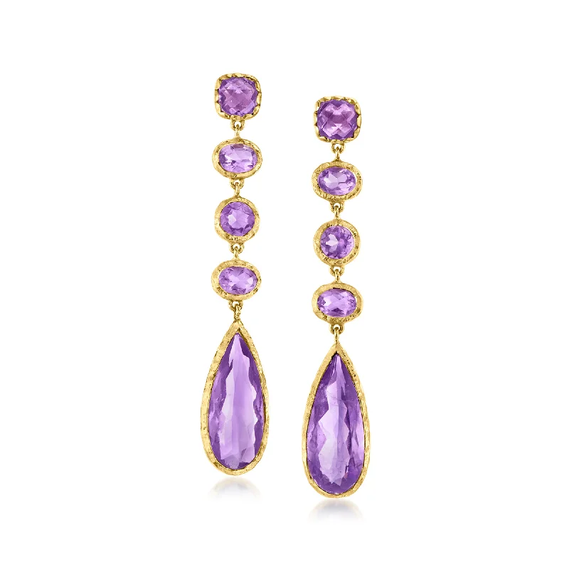 Floral Drop Earrings with Petals -Ross-Simons Amethyst Drop Earrings in 18kt Gold Over Sterling