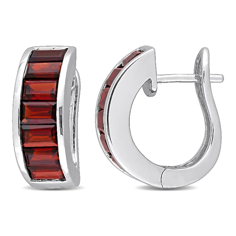 Hypoallergenic Drop Earrings for Sensitive -5 1/6 CT TGW Garnet Hoop Earrings in Sterling Silver