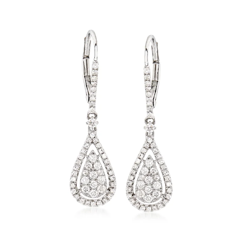 Drop Earrings with Filigree Work -Ross-Simons Diamond Drop Earrings in 14kt White Gold