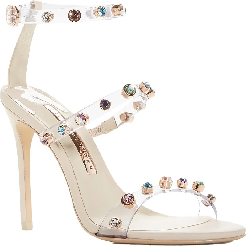 Elegant sandals for women with rhinestone detailing for glamorous summer parties-Sophia Webster Womens Rodaland Gem Sandal Faux Leather Adustable Heels