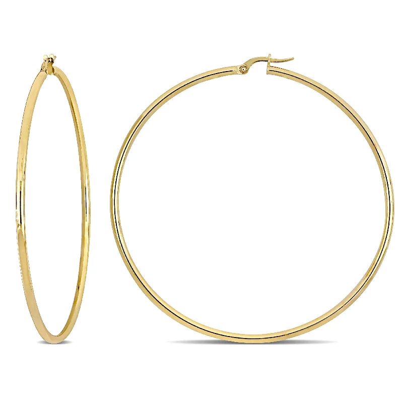 Drop Earrings with Hammered Finish -Mimi & Max 65mm Polished Hoop Earrings in 10k Yellow Gold