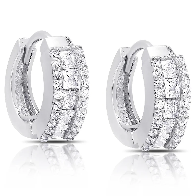 Contemporary Drop Earrings for Fashion -Dolce Giavonna Sterling Silver Cubic Zirconia Hoop Earrings