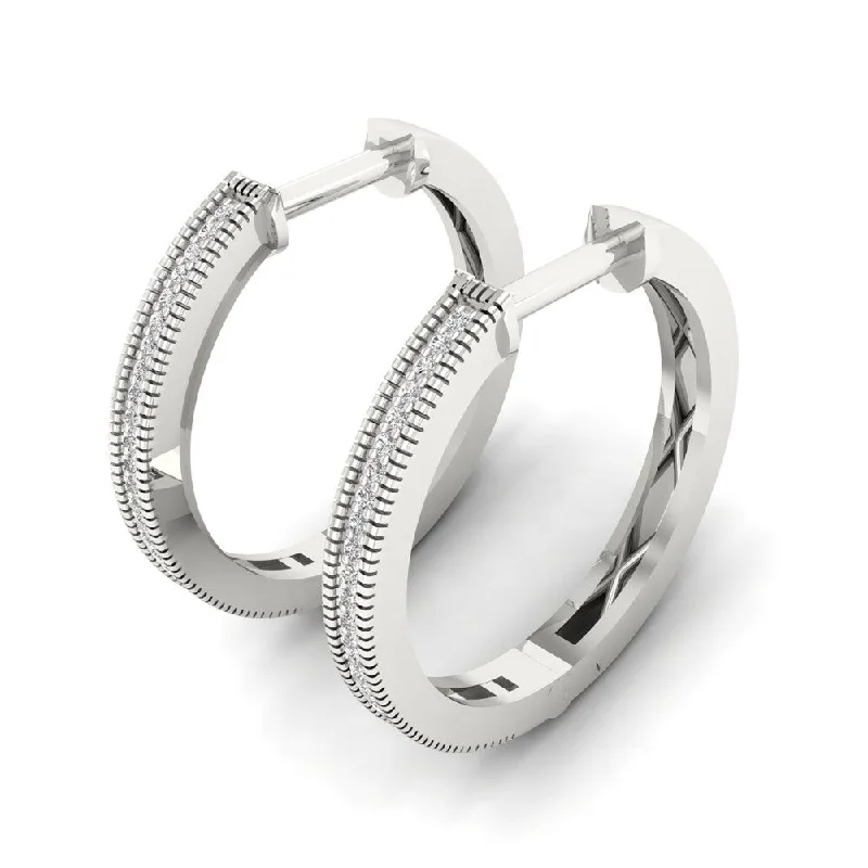 Indian Drop Earrings with Intricacy -1/6ct Diamond Hoop Earrings in Sterling Silver