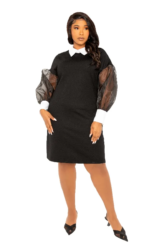 Plus size dresses with fit-and-flare shapes flatter -Lightweight sandals for women -Plus size dresses for summer weddings -Contrast Shirt Dress with Organza Sleeves