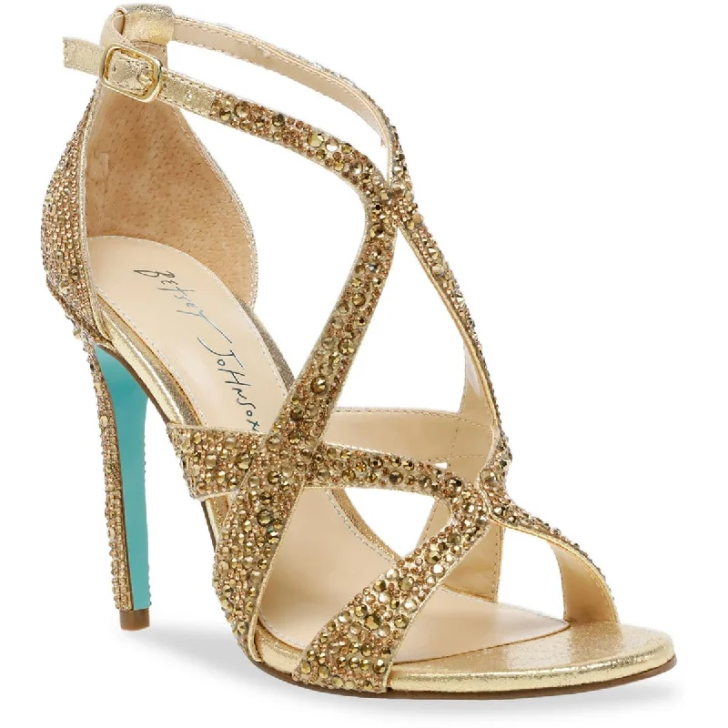 Boho-inspired sandals for women with braided straps and earthy tones-Betsey Johnson Womens Miles Rhinestone Strappy Heels