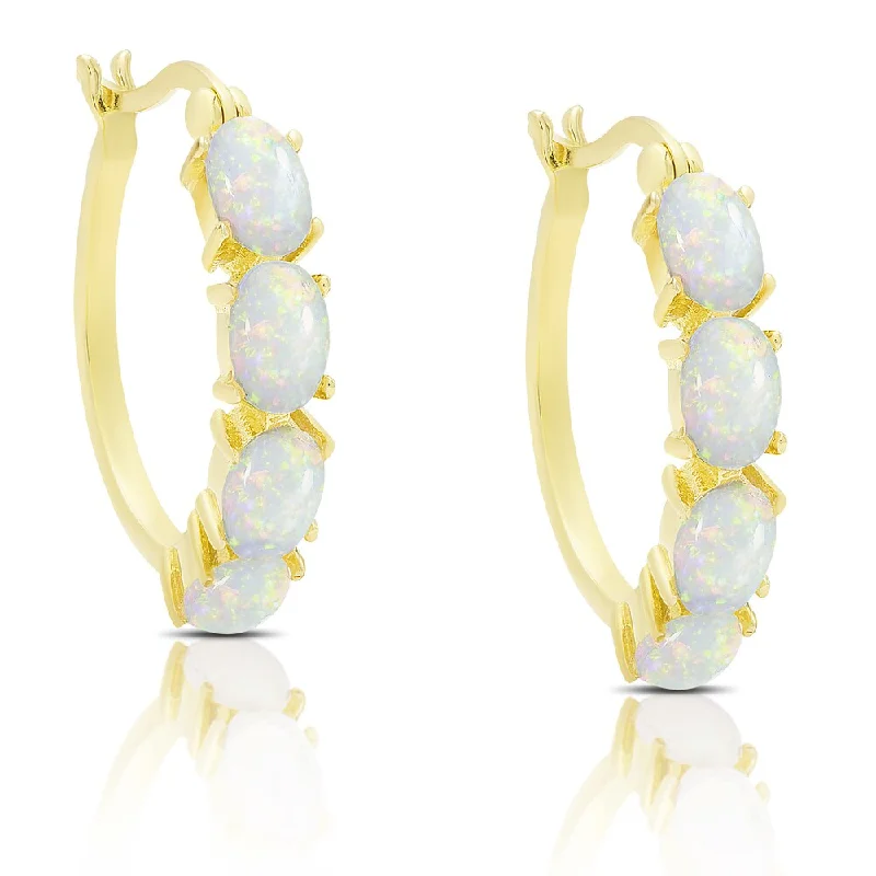 Drop Earrings for Prom Night -Dolce Giavonna Gold Over Sterling Silver Simulated Opal Hoop Earrings