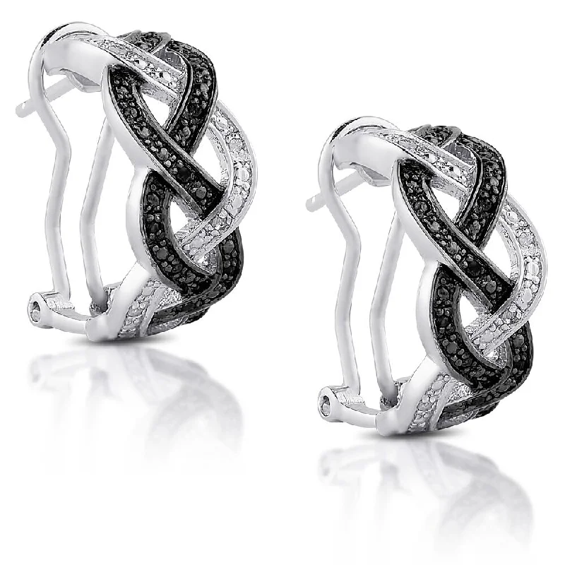 Drop Earrings for Office Wear -Finesque Sterling Silver Black and White Diamond Accent Infinity Design Hoop Earrings