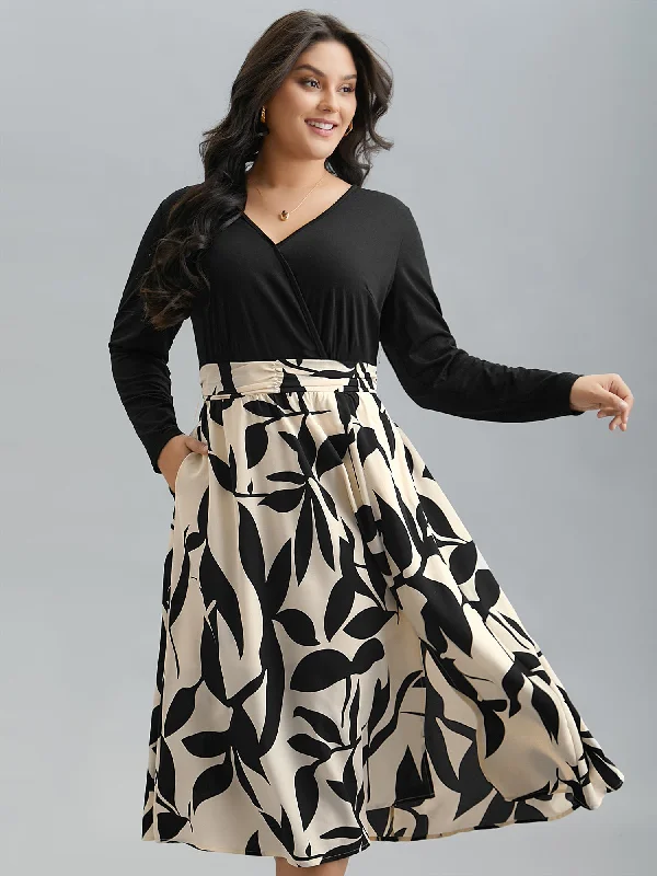 Plus size dresses with floral appliques feel sweet -Sandals with adjustable straps for comfort -Plus size dresses with asymmetrical hemline -Color Block Printed Skirt Pockets Midi Dress