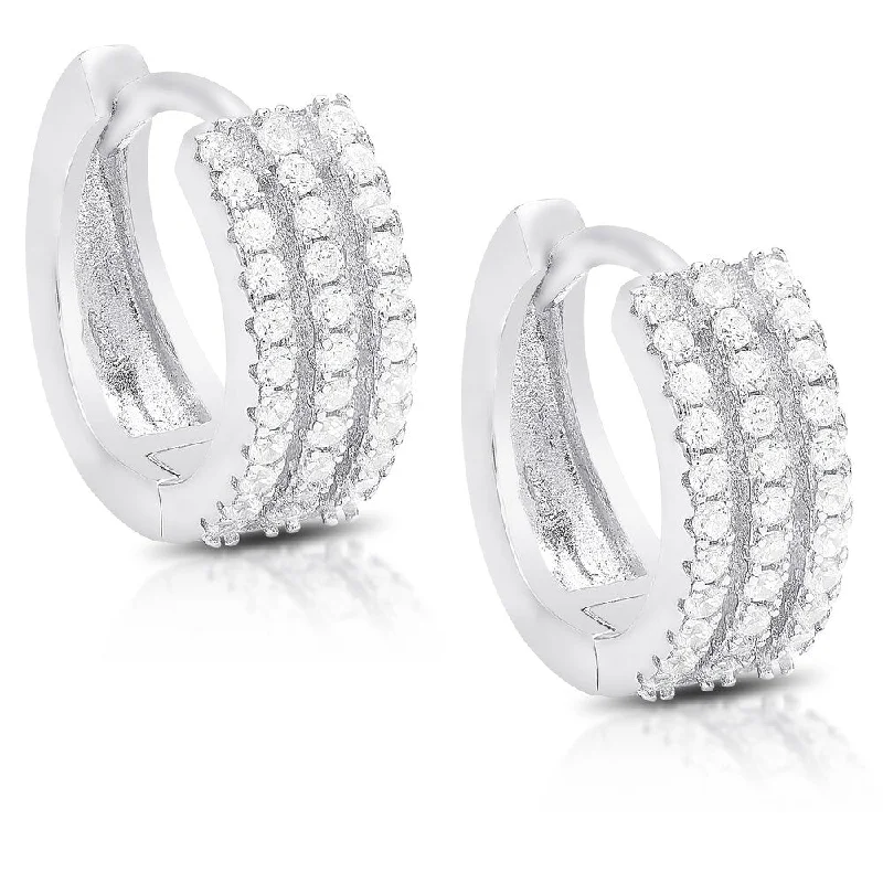 Maximalist Drop Earrings for Bling -Samantha Stone Sterling Silver Cubic Zirconia Hoop Earrings